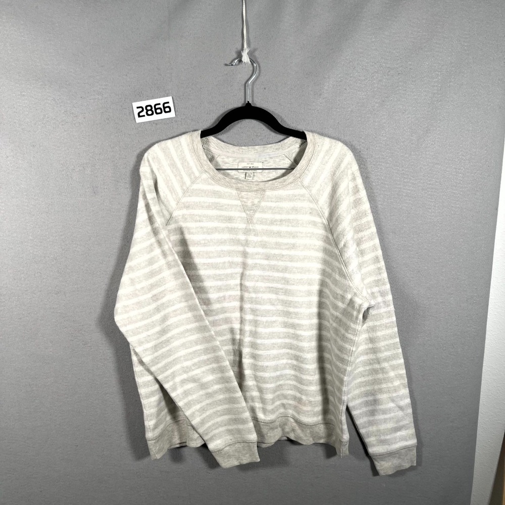 Lucky Brand Sweatshirt Mens XL Gray Striped Crew Neck Raglan Sleeve‎ Pullover